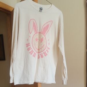 Cream "Hunny Bunny" With Pink And Leopard Pattern Long Sleeve Shirt